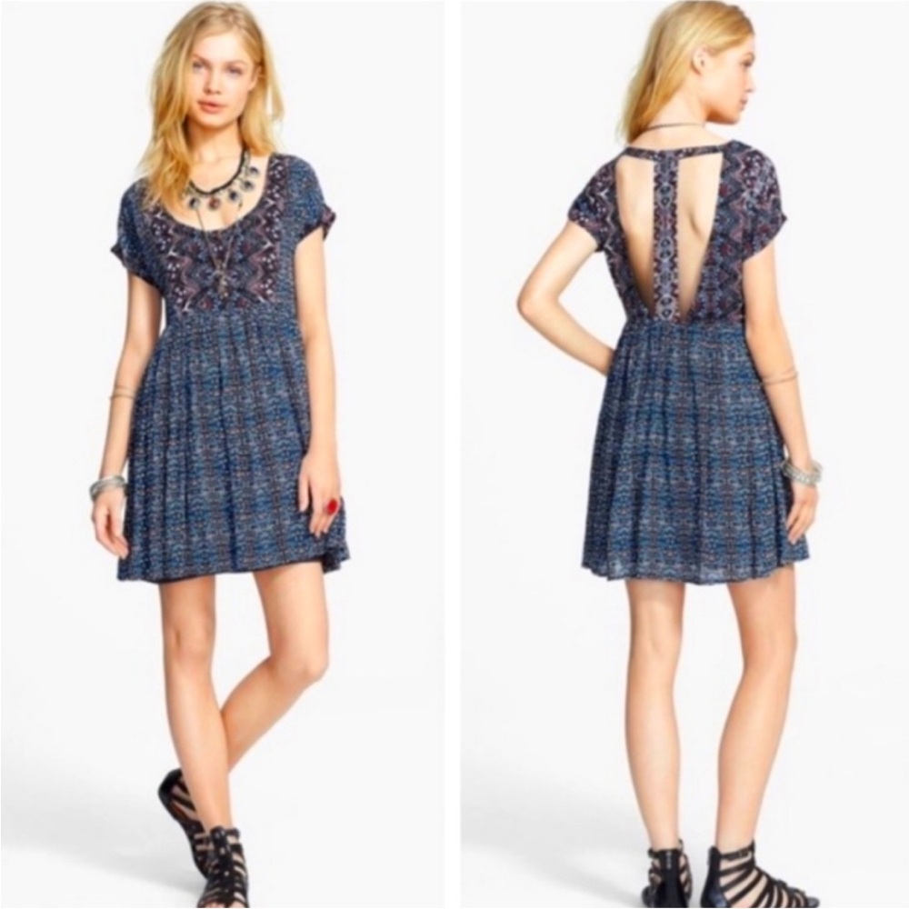 Free People Sundoen Babydoll Dress In Blue EUC - Picture 1 of 11